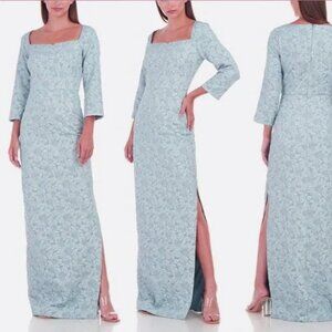 JS Collections Slate Blue Remi Floral Sweetheart Column Gown